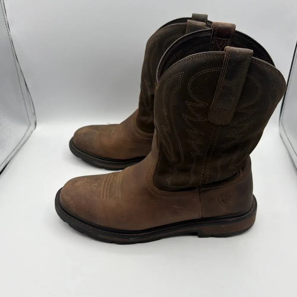 Ariat Work Groundbreaker Pull On Brown Leather Boots 10014238 Mens Size 9.5 D